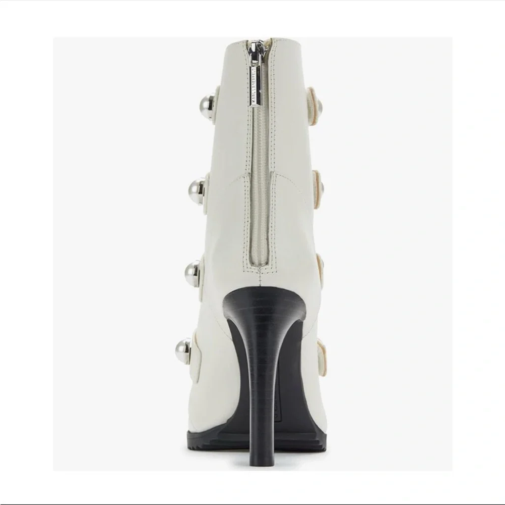 KARL LAGERFELD White Embellished Brayden Stiletto Leather Booties NWT